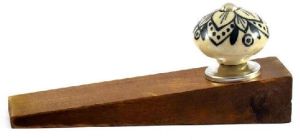 Black Flower Cream Knob On Brown Door Stopper