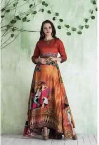 Silk Brown and Multi Printed Gown