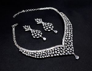 White AD Choker Set with Beautiful Earrings