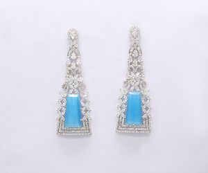 White Plated Blue Stone Earring