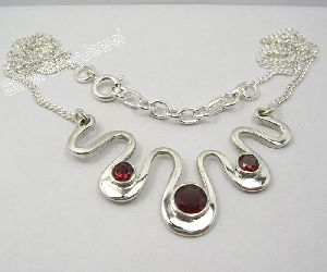 925 Sterling Silver GARNET Chain Necklace