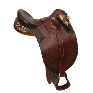 Stock Saddle without Horn with brass fittings, Over-girth and Under-girth