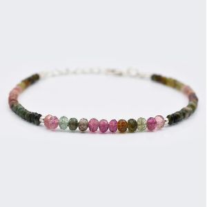 Tourmaline Rondelle and Saucer Beads Bar Bracelet with 925 Silver Findings