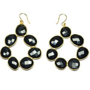 Black Spinel Fancy Shape Gold Plated over 925 Sterling Silver Bezel Dangle AND Drop Earring
