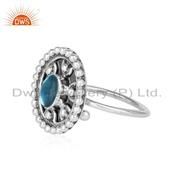 Antique Designer Oxidized Finish 925 Silver Blue Topaz Gemstone Rings