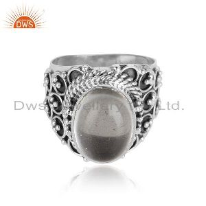 Crystal Quartz Gemstone Handmade Oxidized 925 Silver Ring Jewelry