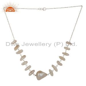 Handmade Fresh Water Pearl 925 Sterling Silver 16 Inch Chain Necklace Jewelry