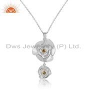 Rose Design 925 Sterling Silver Citrine Gemstone Chain Necklaces