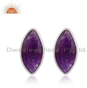 Sterling Fine Silver Amethyst Aventurine Gemstone Stud Earrings