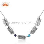 Vintage Design Oxidized 925 Silver Turquoise Lapis Gemstone Necklace