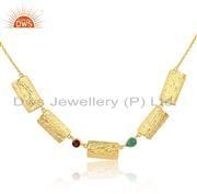 Vintage Gold Plated Silver Green Onyx Garnet Gemstone Necklaces