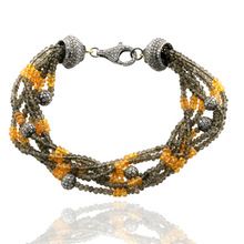Silver Smokey Quartz Garnet Beads Womens Bracelet