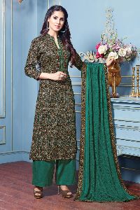 Straight Style Multicolour Cotton Satin Suit