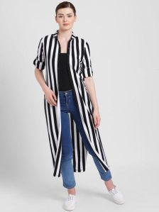 Women High Round Collar Stripe Shrug