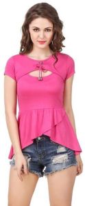 Womens Cutout Neck With Drawstring Styling Peplum Trendy Top