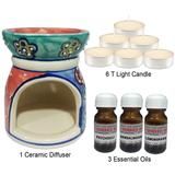 CERAMIC AROMA DIFFUSER WITH 6 PCS CANDLE AND 3 BTL OIL