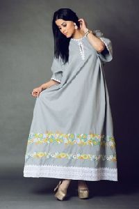 Grey Chambray with Machine Embroidered Kaftan