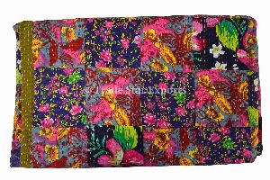 Patchwork Floral Kantha Quilt, Indian Throw