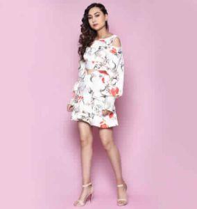 White Printed Panel Cutout Dress