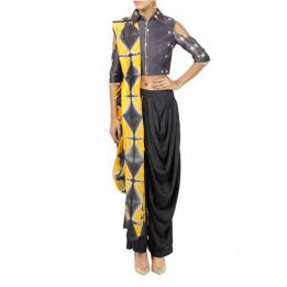 Yellow and Grey Draped Saree With Top