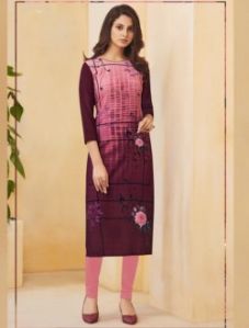 Straight Cut Rayon Printed Daily Wear Kurti