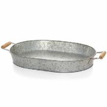 GALVANIZED OVAL TRAY WITH WOOD HANDLE