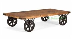 Industrial Wheel Wooden Coffee Table