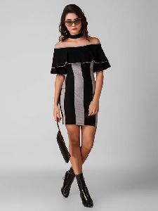 Texco Striped Off Shoulder Body con Dress