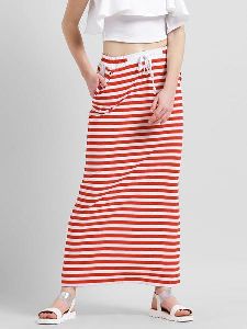 Women Striped Tie Up Waist Maxi Skirt