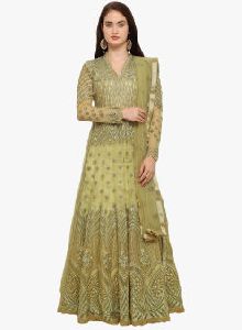 Olive Embroidered Dress Material