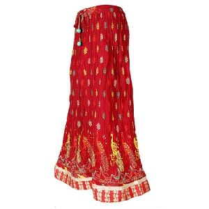 RED COLOR LACE GUJRI SKIRT COTTON FABRIC