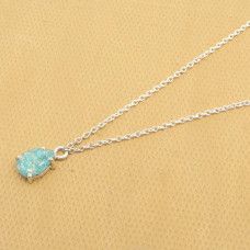 925 Sterling Silver Amazonite Pear Gemstone Chain Necklace