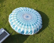 Indian Sky Blue Round Mandala Floor Pillows