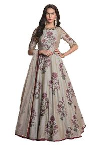 Ladies Party Wear Light Grey Handworked Gown