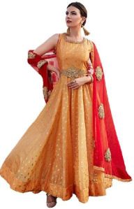 Peach Taffeta Silk Party Wear Suit