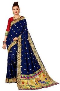 Wedding Wear Navy Blue Paithani Silk Saree