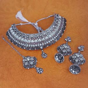 Tip Top Fashions Austrian Stone Oxidised Choker Necklace Set