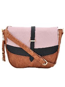 Women Tan Leatherette Sling Bag