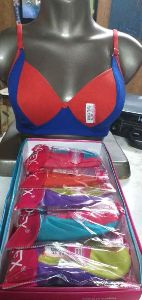 Ladies Plain Blue & Red Bra