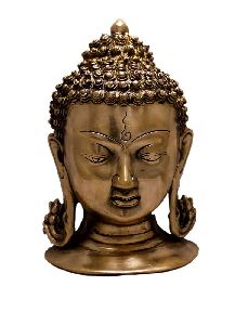 Two Tone Lord Buddha Head Brass Idol Sculpture Wall Hanging