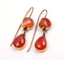 gold plated red onyx dangle earrings