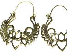 Brass spiral statement tribal hoops symbol earrings