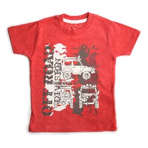 RED MELANGE GRAPHIC PRINTED HALF SLEEVE TEE