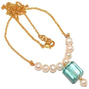 Pearl & Aqua Quartz Necklace