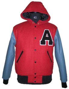 Scarlet Skyblue Hooded Varsity Jacket