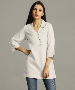 White Polo Neck Linen Tunic