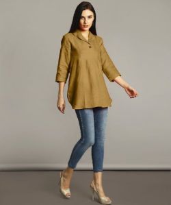 Yellow Ochre High-Low Handloom Tunic