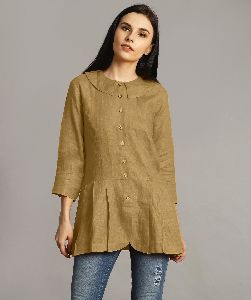 Yellow Ochre Peter Pan Neck Linen Tunic