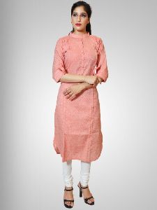 Plain Peach Long Kurti with Three Fourth Sleeves