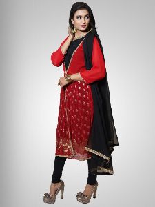 Red Frock with Chiffon work Kurtis